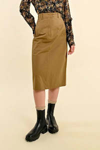 Skirts: Molly Bracken Khaki Belted Pencil Skirt