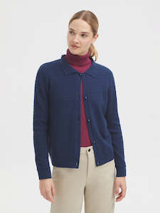 Nice Things: Nice Things Polo Collar Cardi - Blue