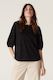 Cable Pima Lantern Sleeve Top - Black
