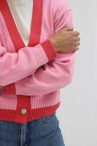 Knitwear: Contrast Cardi - Peony/Rose