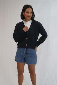 Knitwear: Contrast Cardi - Ink