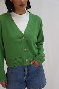Knitwear: Contrast Cardi - Herb Green