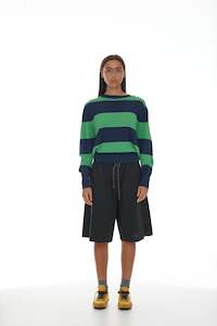 Knitwear: Franciso Jumper - Ink + Bright Green Stripe