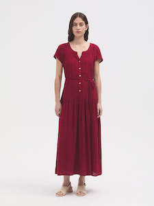 Dresses: Red Mesh-Knit Long Dress