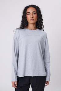 Tops: Half Time Long Sleeve Tee - Grey Marle