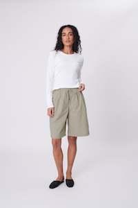 Trousers: Cascade Longline Short - Hummus