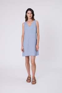 Dresses: Luna Linen Dress - Blue Smoke