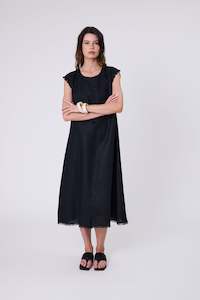 Dresses: Costa Linen Dress - Black