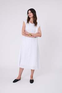 Dresses: Costa Linen Dress - White
