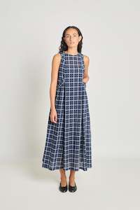 Dresses: Alternate Realities Dress - Navy Crinkle Check