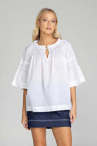 Tops: Thea Top - White with Black Stitching
