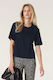Pima Lantern Sleeve Top - Navy
