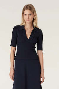 Cable: Villa Crepe Polo Top - Navy