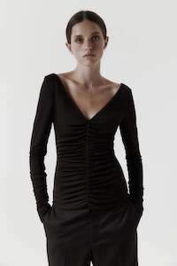Rebe: Ruched Long Sleeve Top - Balsamic