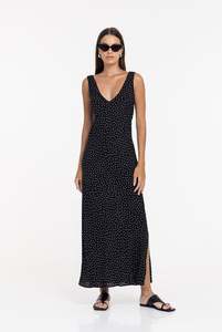 Dresses: Alexandria Dress - Black w White Spot