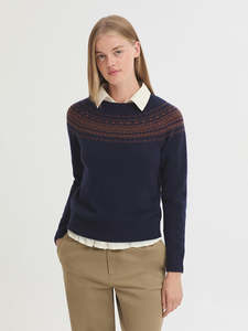 Knitwear: Wool Jacquard Sweater - Dark Navy