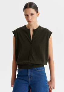 Knitwear: River Knit Button Vest - Moss