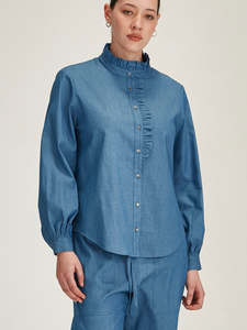 Denim: Mira Ruffle Blouse - Light Indigo