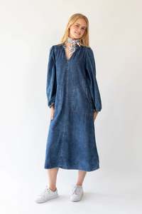Dresses: Paris Midi Dress - Denim Blue