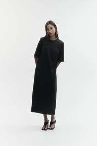 Dresses: Cotton T-Shirt Dress - Black