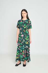 Dresses: Madeleine Dress - Deep Green Floral