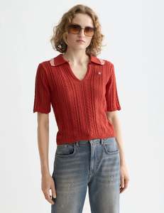 Tops: Pointelle Collared Knit Polo