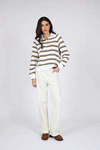 Tops: Compass Polo Jersey - Ink/ Java Stripe