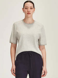 Tops: Cecilia Stripe Knit Tee - Grey/Snowflake