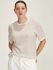 Tops: Cecilia Stripe Knit Tee - Snowflake/Oat