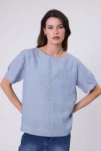 Sale: Sable Linen Top - Blue Smoke