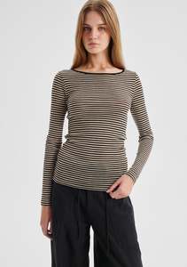 Knitwear: Morri Merino Round Neck - Birch/Black