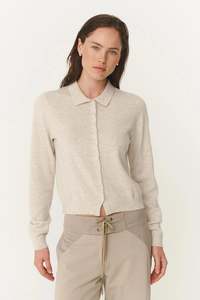 Knitwear: Celia Merino Knit Cardigan - Oat Marle