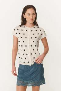 Knitwear: Sandra Merino Knit Top Bone -  Espresso Spot