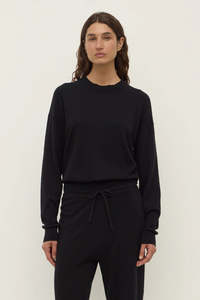 Tops: Cotton Cashmere Lounge Sweater - Black