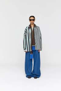 Ricochet: Marin Shirt - Brown + Mint Stripe
