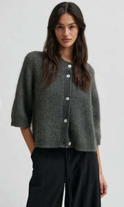 Knitwear: Andrea Knit Rib Cardigan - Beluga