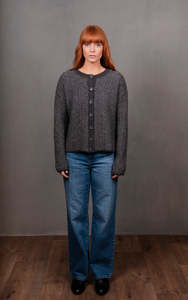 Knitwear: Links Stripe Cardi - Mid Grey