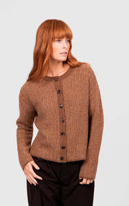 Knitwear: Links Stripe Cardi - Cognac