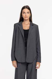 Jackets: Forever Mine Jacket - Grey Pinstripe