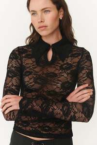 Rowie The Label: Charlotte Rose Lace Top - Noir