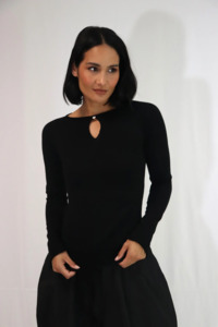 Knitwear: Melanie Long Sleeve Merino Top - Black