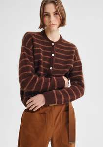 Knitwear: Albi Knit Cardigan - Toffee Stripe