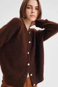 Knitwear: Albi Knit Cardigan - Chocolate