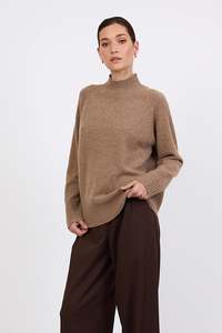 Knitwear: Cashmere Funnel Neck - Nutmeg