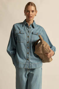 Denim: Crest Denim Top - Light Washed Denim