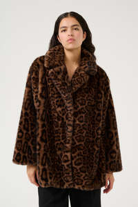 Karen By Simonsen: Tira Fur Jacket - Brown Leopard