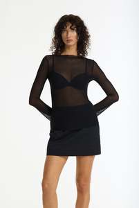 Tops: Blak Gigi Long Sleeve Top - Sheer Black Eclipse