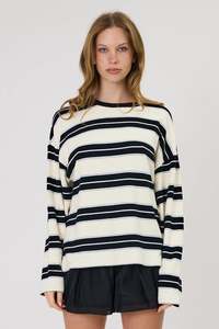 Tops: Remain Miller Long Sleeve - Ivory/Black Stripe